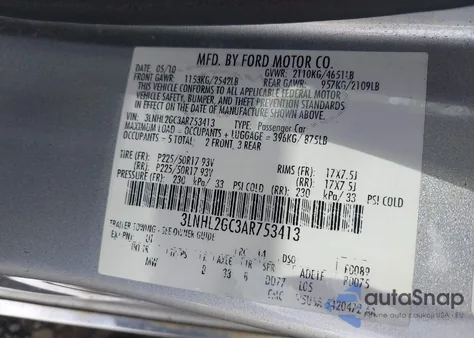 2010 Lincoln Mkz из США, поврежденный, VIN 3LNHL2GC3AR753413